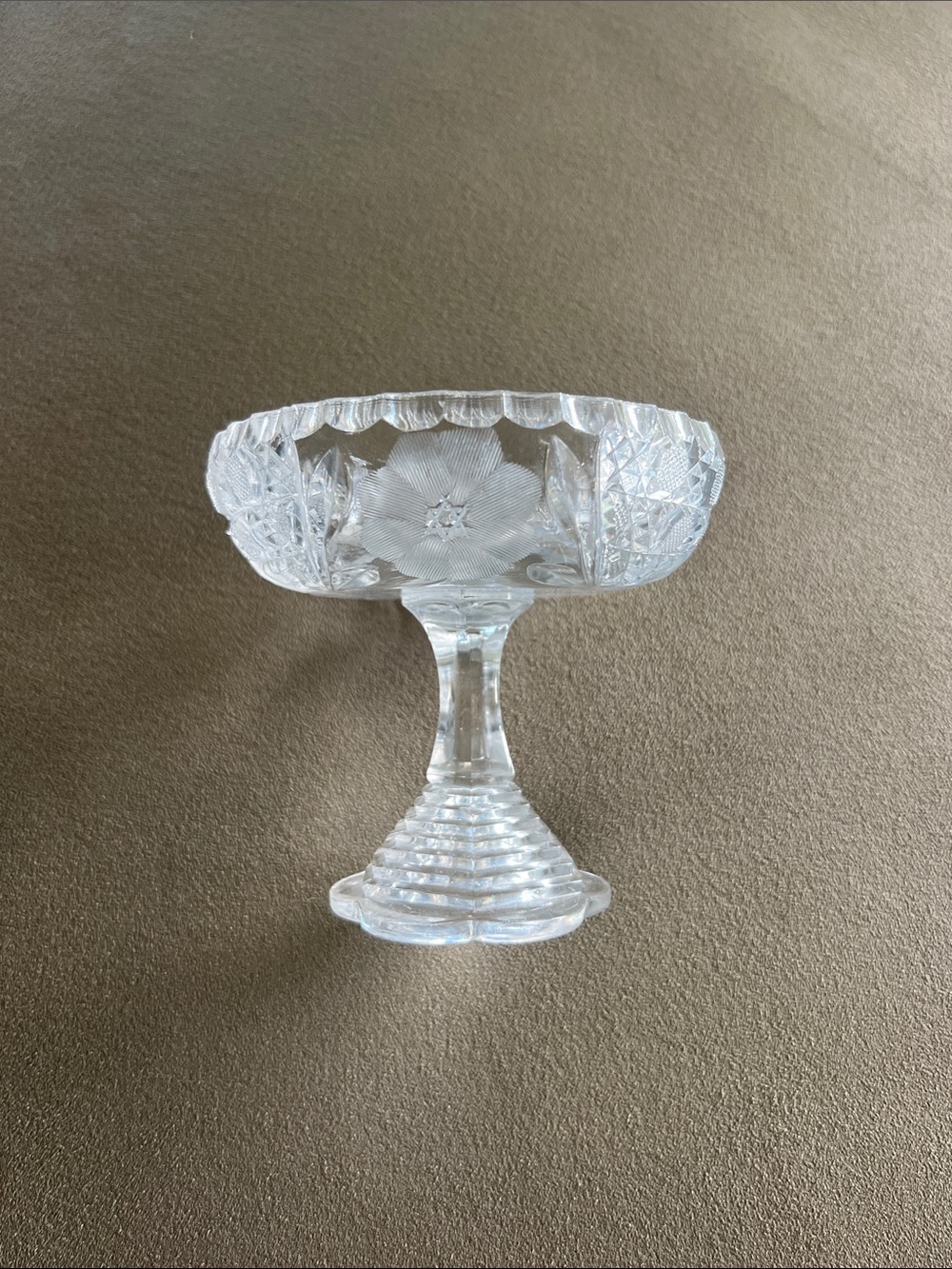 Etched Crystal Compote Pedestal Bowl - Clear Glass